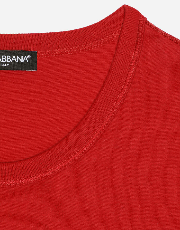 Dolce&Gabbana Cotton T-shirt with branded tag Red G8PT1TG7F2I