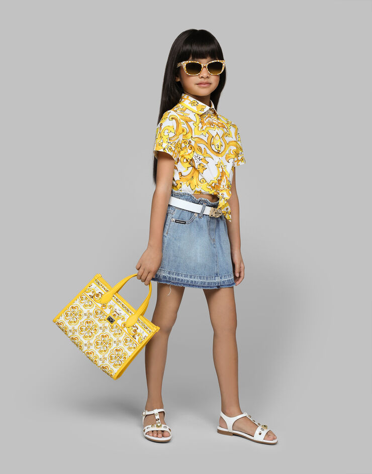 Dolce & Gabbana Canvas handbag with yellow majolica print Yellow EB0252A7131