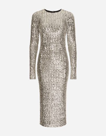 Dolce & Gabbana Sequined calf-length dress Silver F6AFDTHLM5T