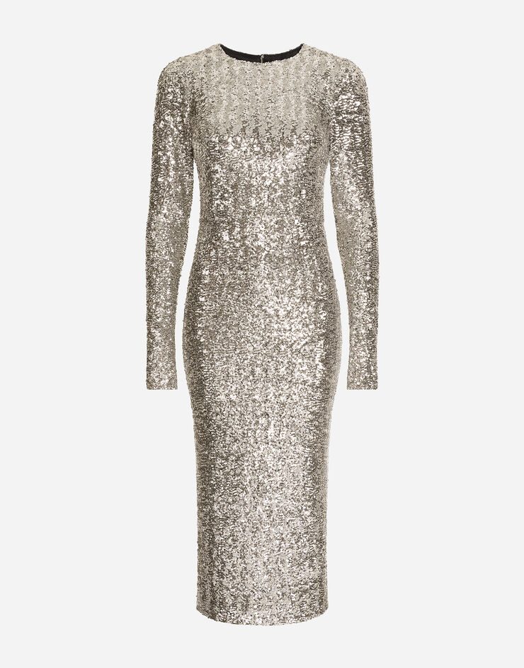 Dolce & Gabbana Robe mi-longue à paillettes Argent F6AFDTHLM5T