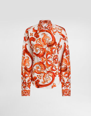Dolce & Gabbana Majolica-print poplin shirt Multicolor F5U30TGDDRD