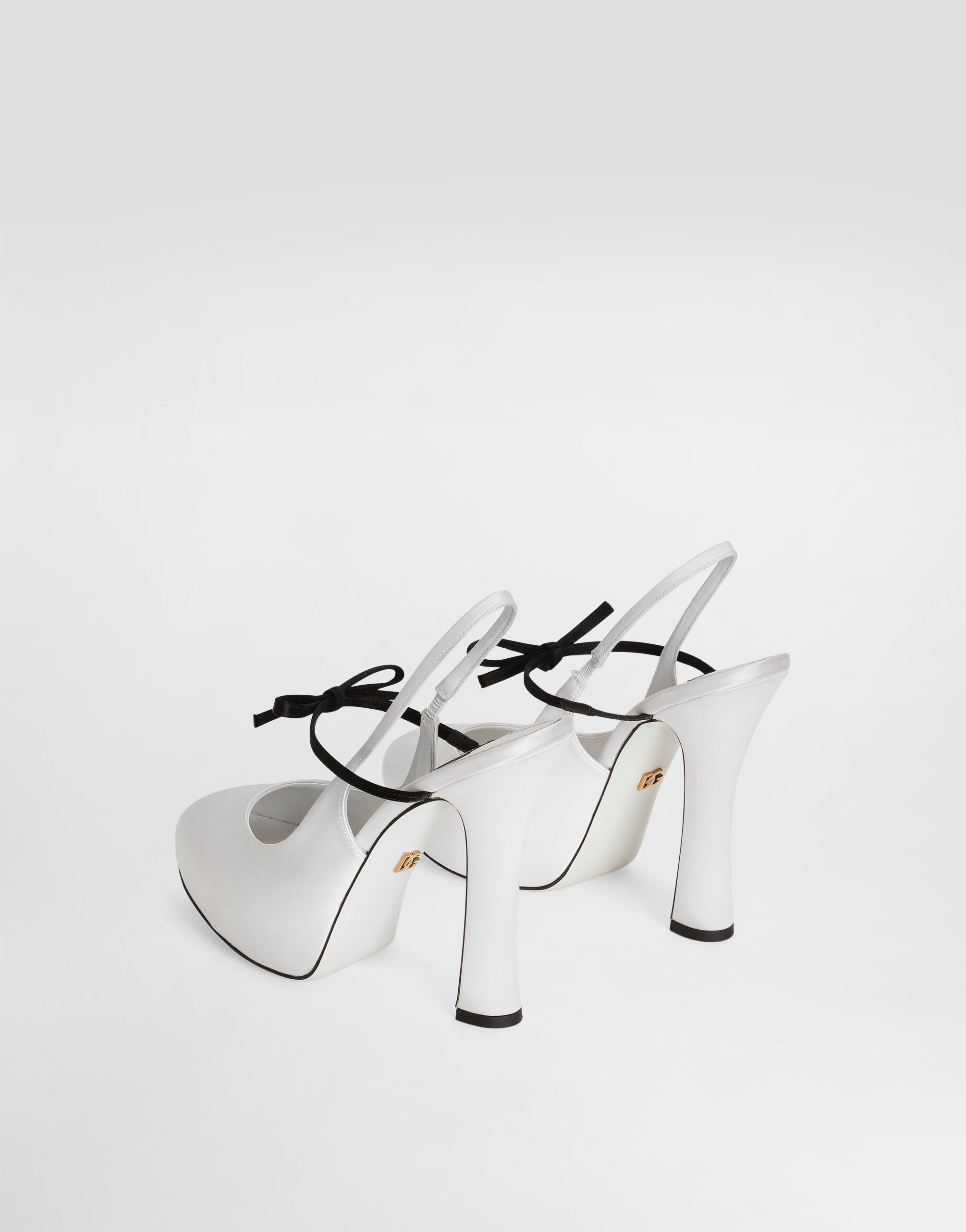 DOLCE&GABBANA スリングバックパンプス ホワイト/ブラック Satin slingbacks in Multicolor for Women | Dolce&Gabbana® US