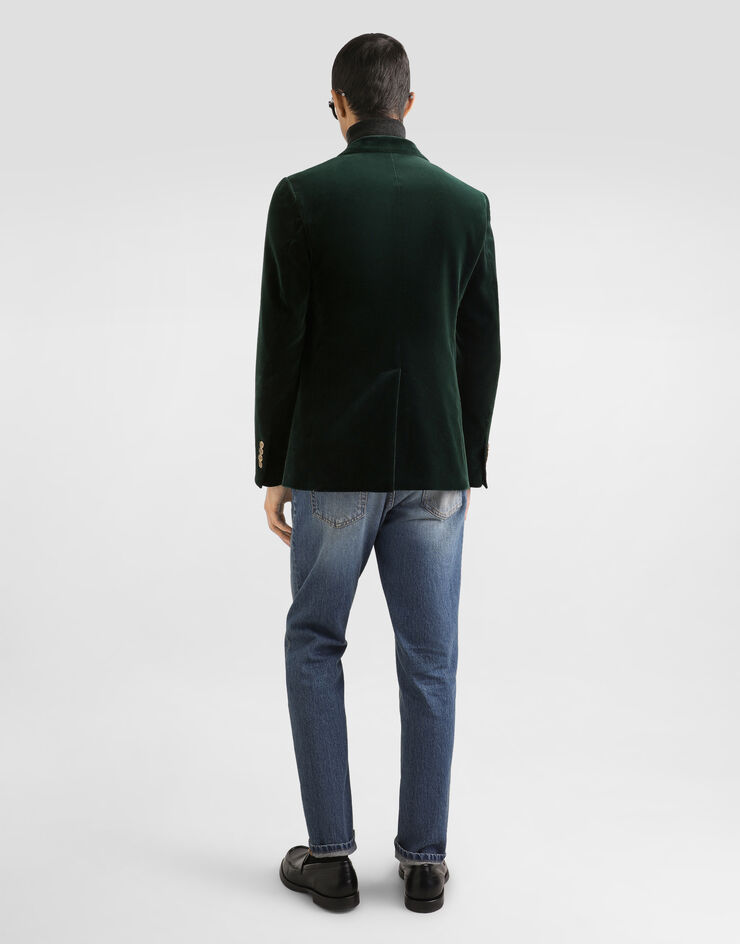 Dolce & Gabbana Double-breasted sicilia light cotton velvet jacket Green G2TV8TFUVKR