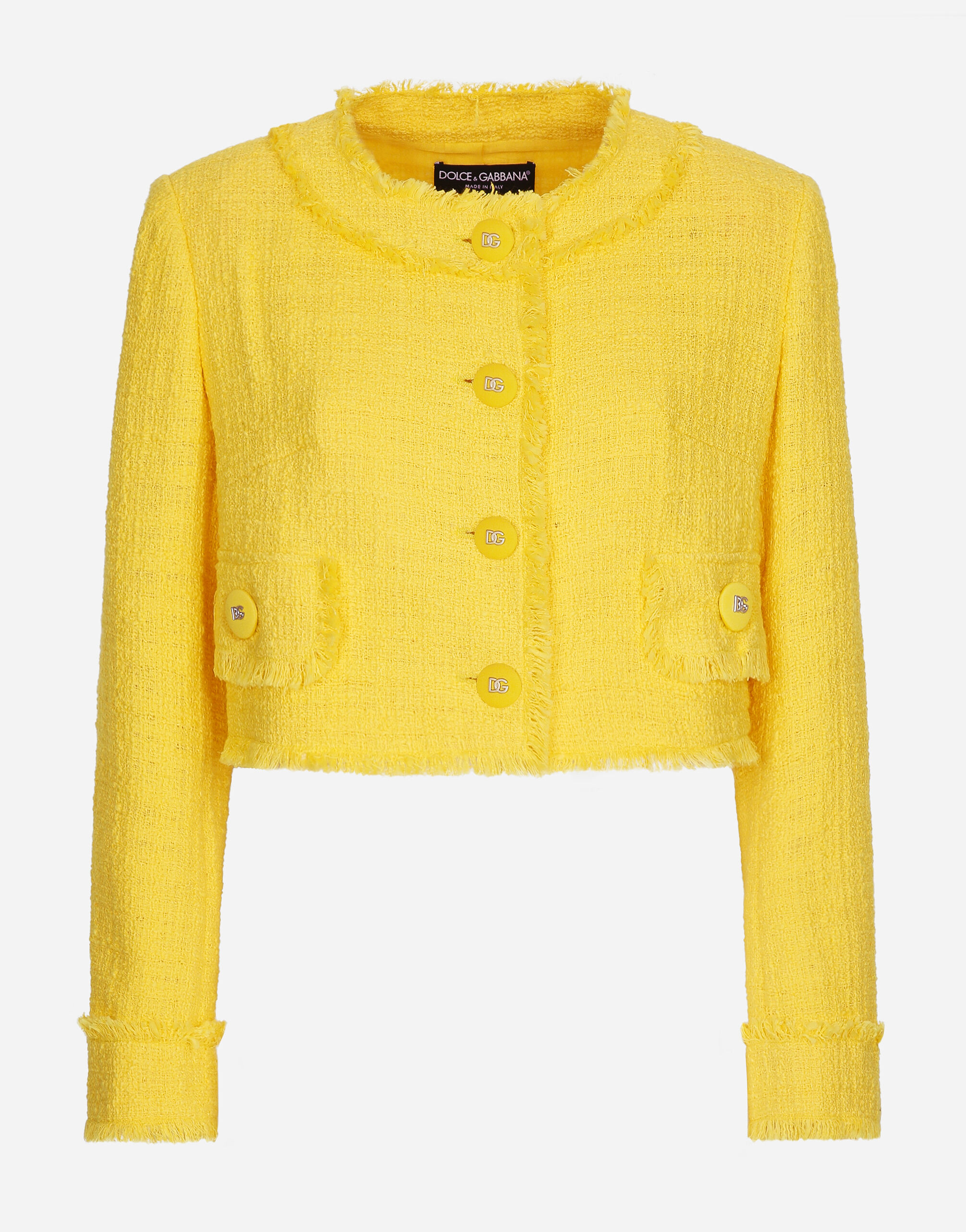 Dolce & Gabbana Short raschel tweed jacket Yellow F29UCTHJMOK