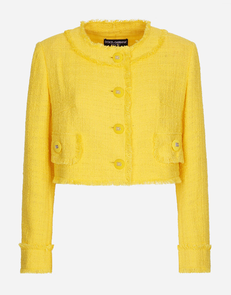 Dolce & Gabbana Short raschel tweed jacket Yellow F26X8TFMTAC