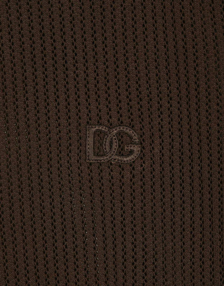 Dolce & Gabbana سترة قطنية بياقة دائرية وشعار DG بني GXX03ZJBCDS