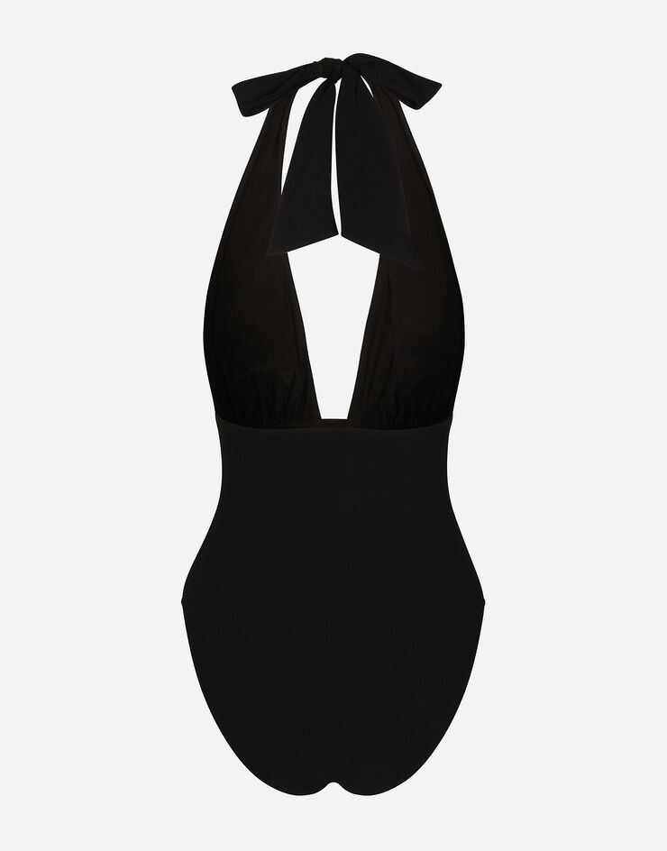 Dolce & Gabbana One-piece swimsuit with plunging neckline and DGVIB3 print Noir O9C37JONP12