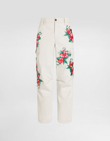 Dolce & Gabbana Cotton cargo pants with floral patches Beige GP03LZFUFKY