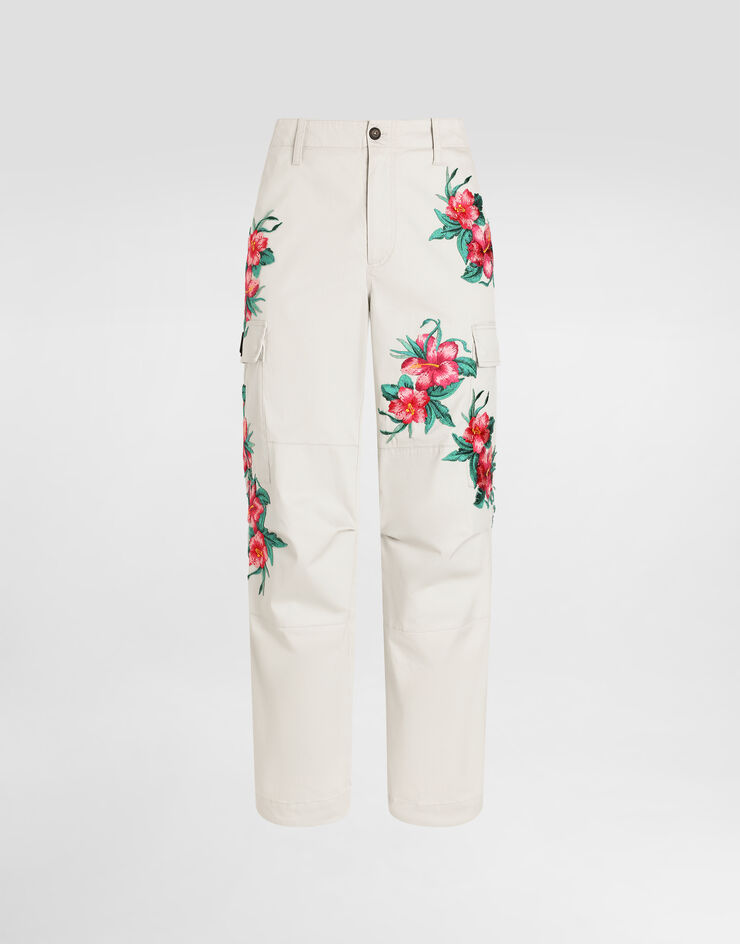 Dolce & Gabbana سروال كارغو قطني برقع زهور بيج GP03LZFUFKY