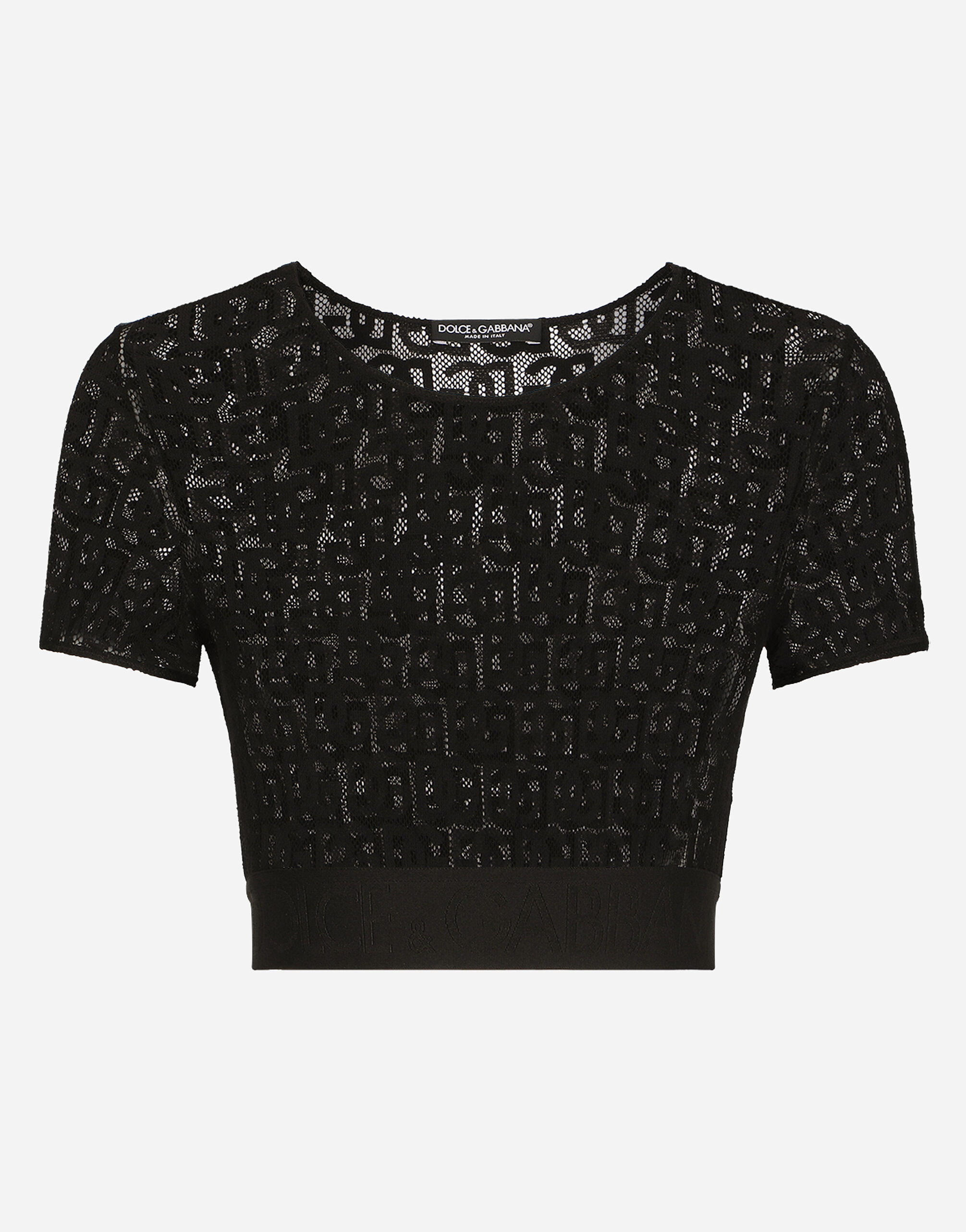 Dolce & Gabbana Camiseta corta de tul con motivo integral del logotipo DG Blanco F5Q62TFU5T9