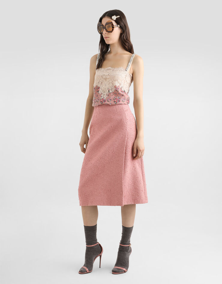 Dolce & Gabbana Top en charmeuse con estampado de ramilletes de flores Multicolor F7BI9TIS10G