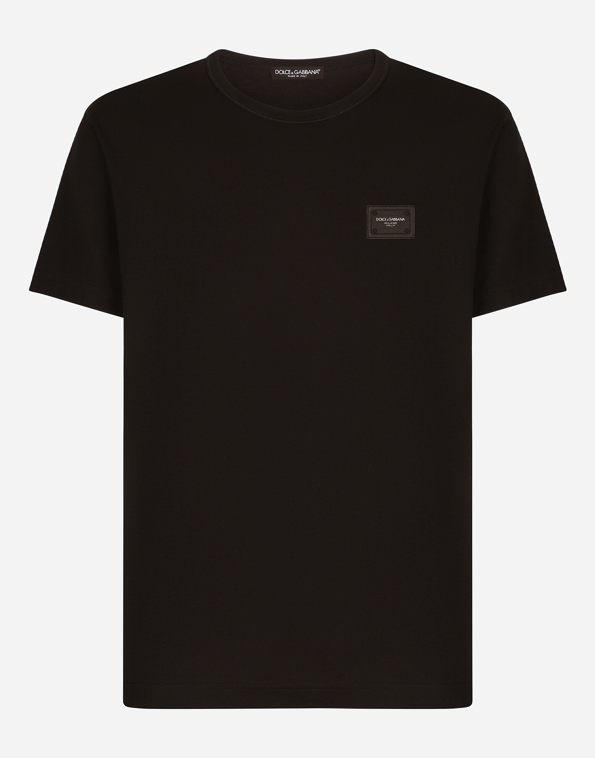 Dolce & Gabbana Cotton T-shirt with branded tag Black G8KK1TFU7EN