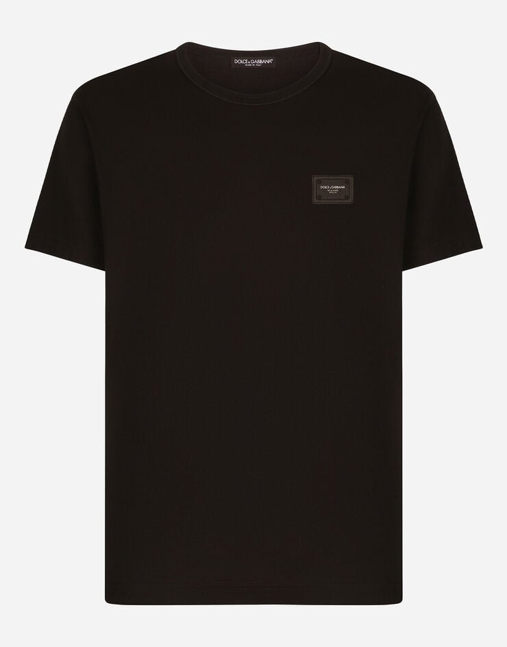Dolce & Gabbana Cotton T-shirt with branded tag Black G8KJ9TFU7EQ