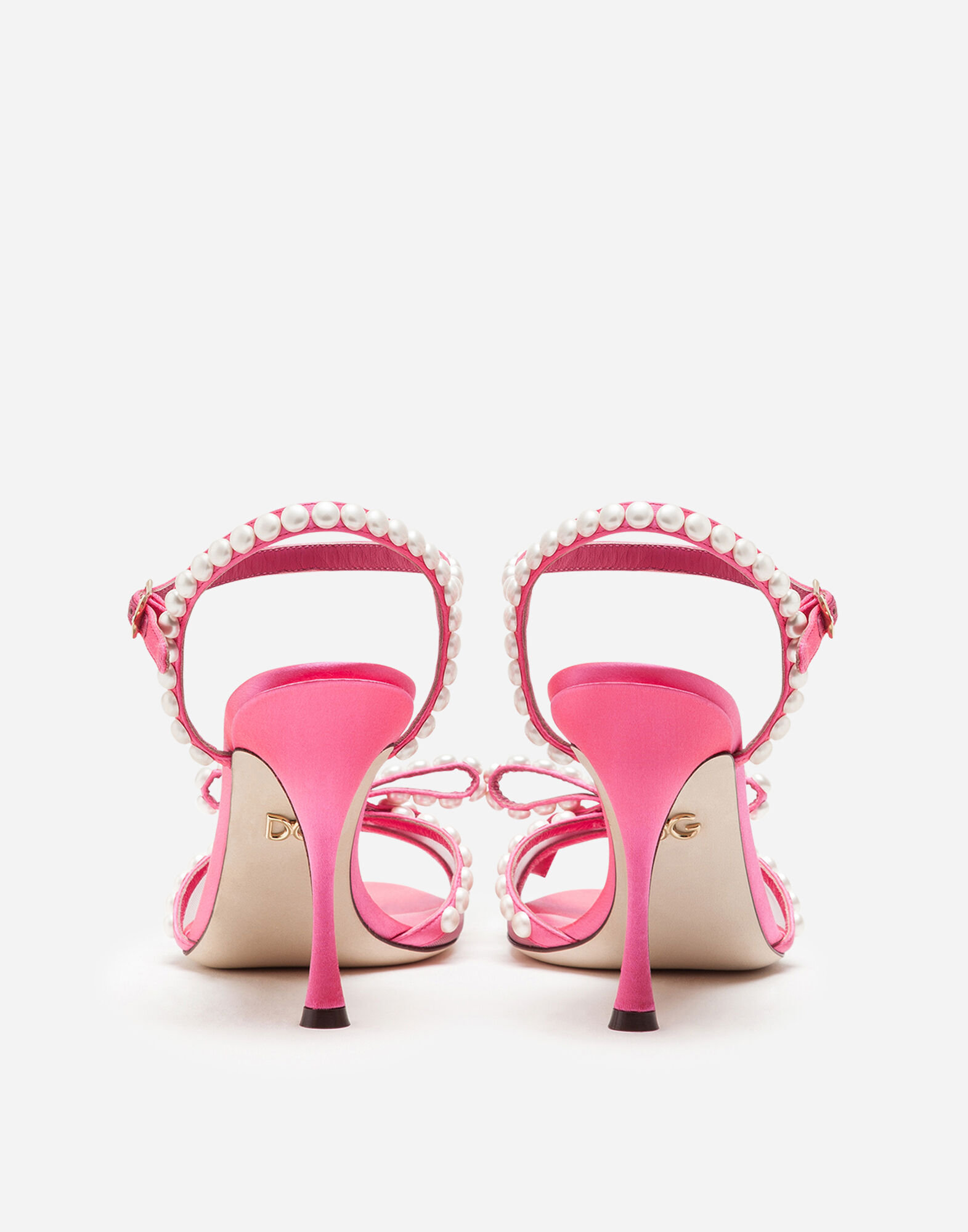 Satin sandals with pearl application
