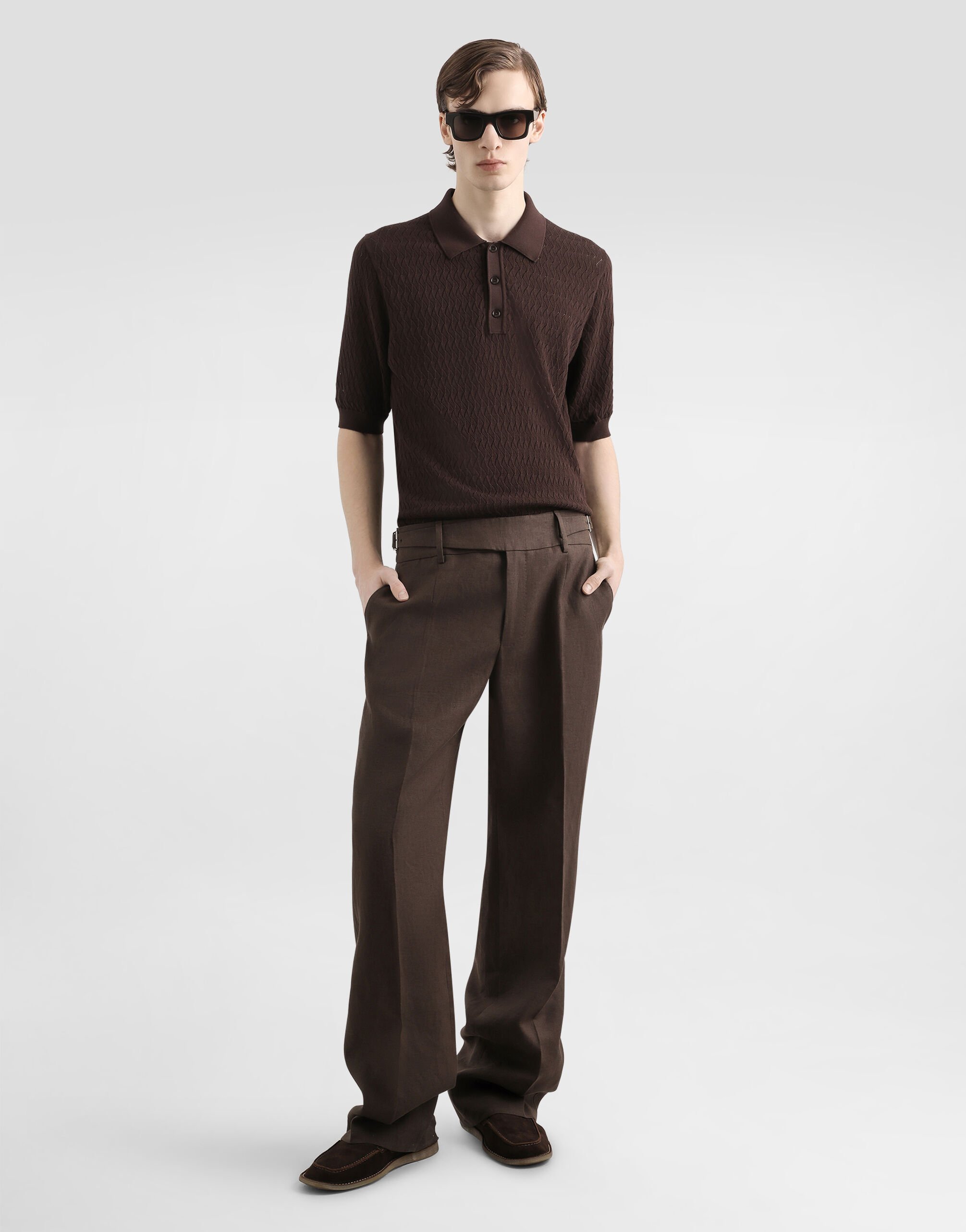 Tシャツ・カットソー Dolce & Gabbana Chocolate cotton polo shirt Micro-pattern cotton polo shirt in Brown for Men
