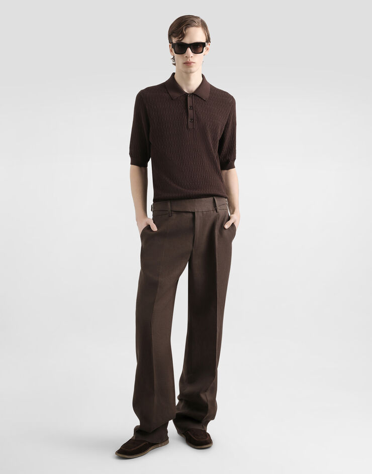 Dolce & Gabbana Micro-pattern cotton polo shirt Brown GXZ06TJBCGV