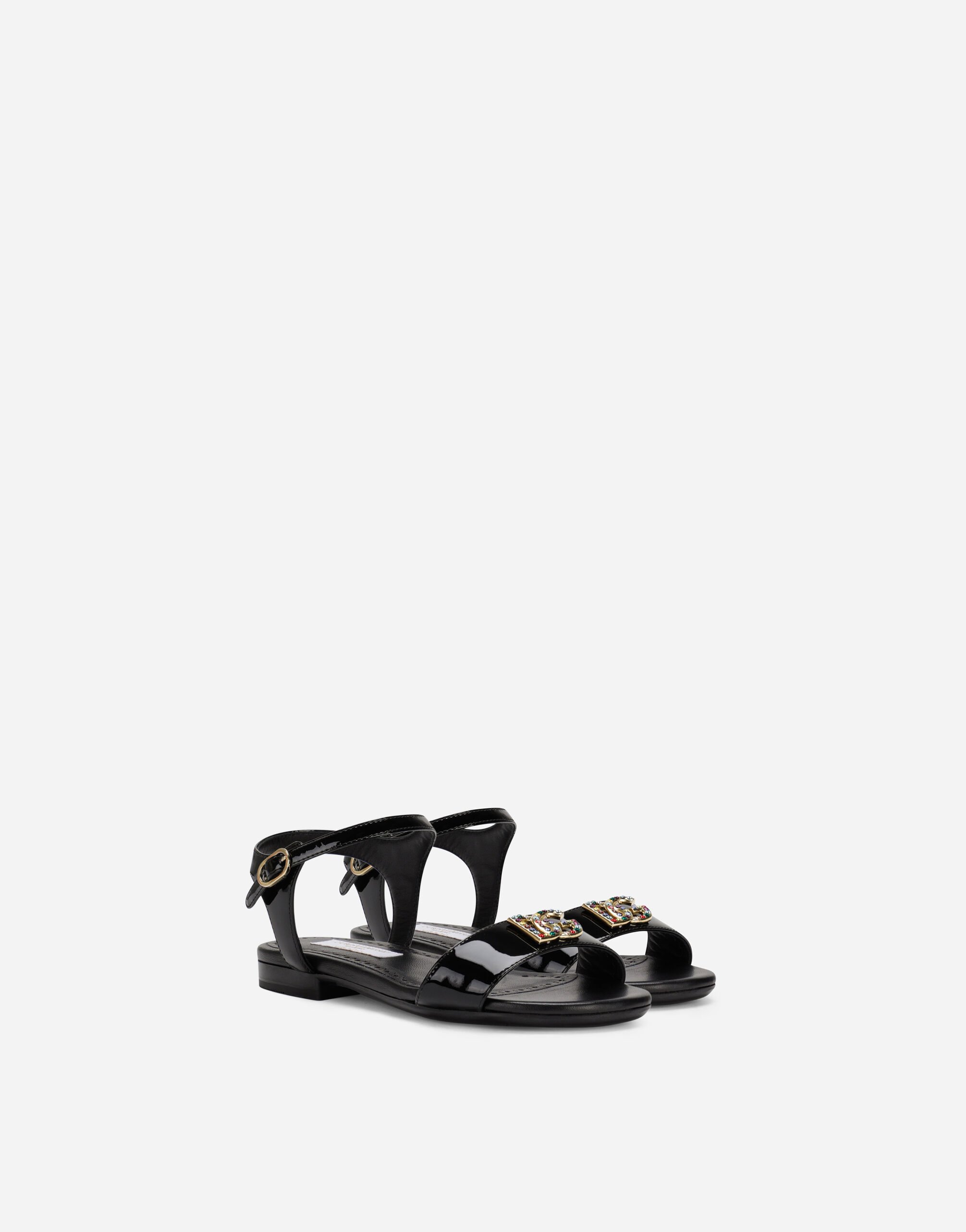 Patent leather sandals with DG logo in Black for Girls