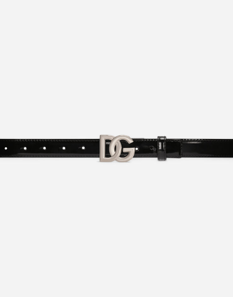 Dolce & Gabbana Shiny calfskin belt with DG logo Black BE1447AI413