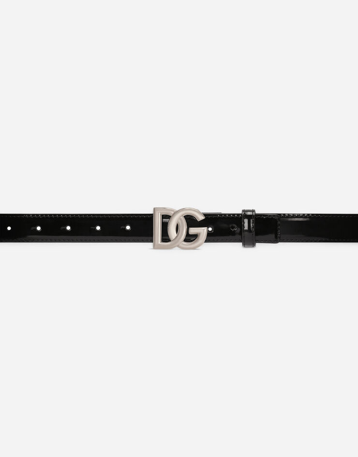 Dolce & Gabbana Cintura in pelle di vitello lucida con logo DG Nero BE1447AI413