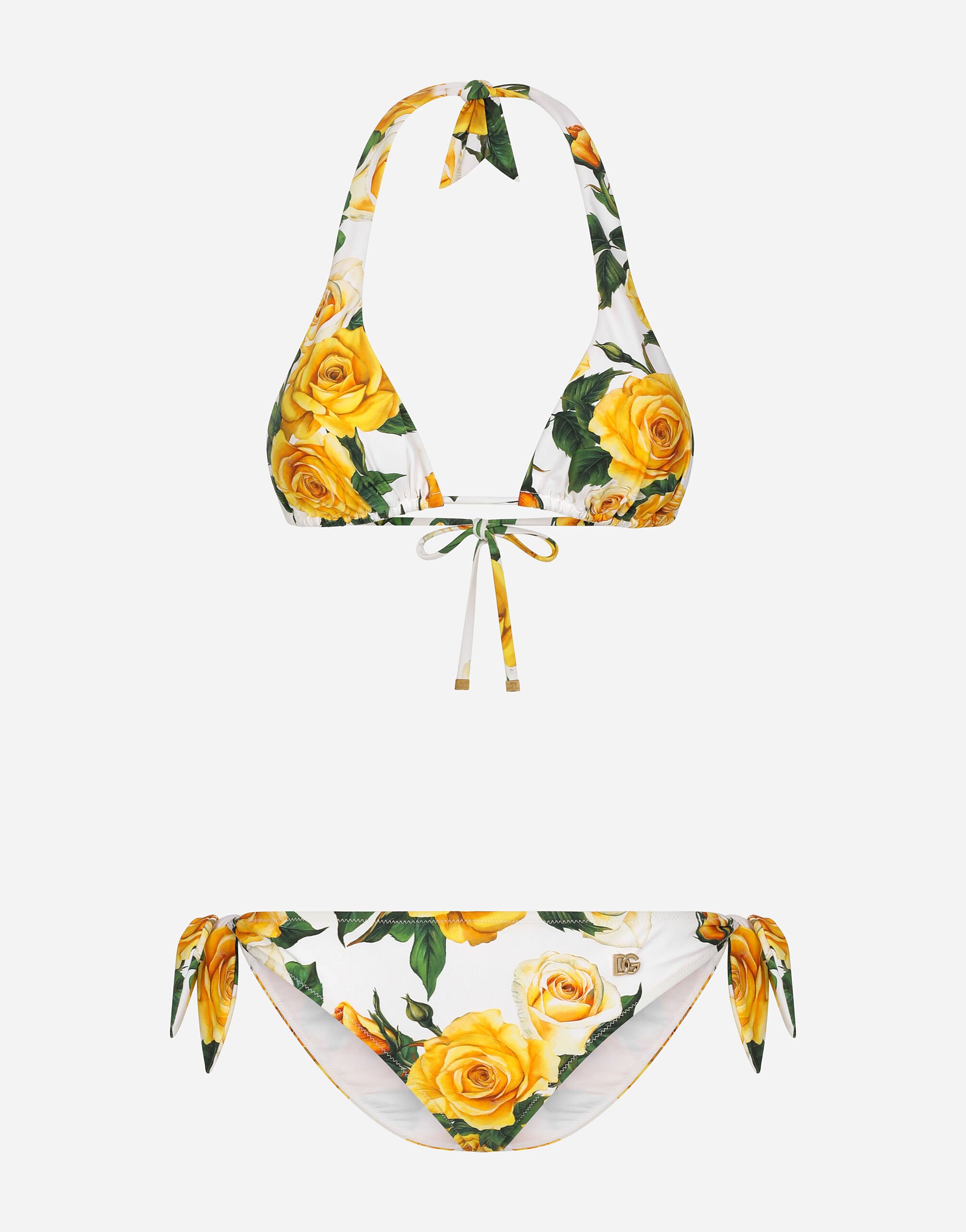 Dolce & Gabbana Triangle bikini with yellow rose print Print L53DI6HS5QR
