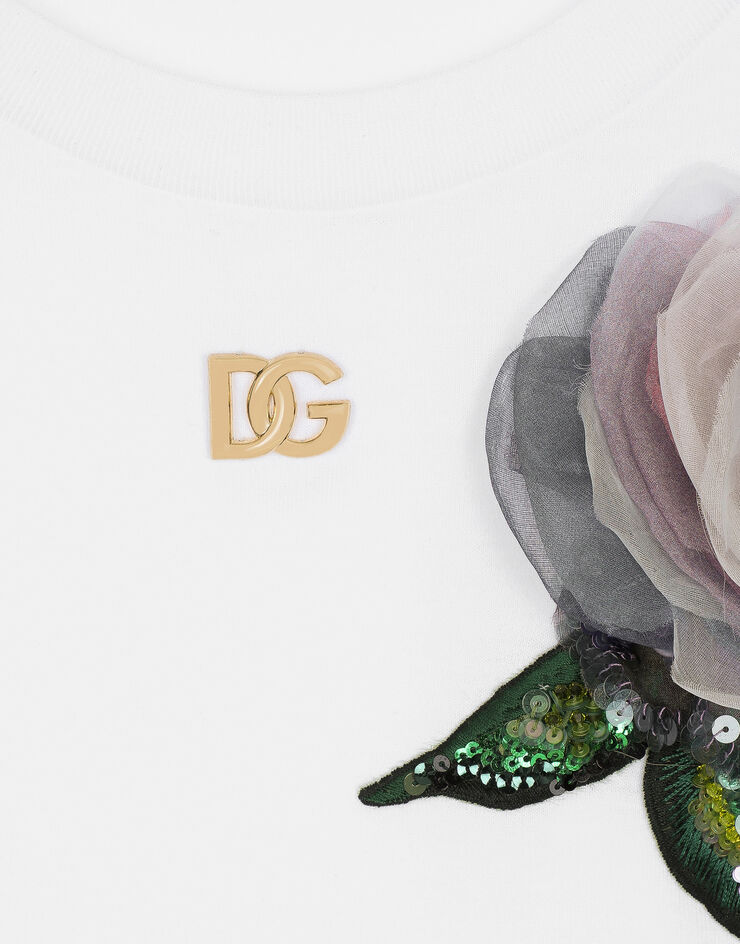 Dolce & Gabbana تيشيرت جيرسي كروب بتزيين زهور أبيض F8U99ZGDCB1