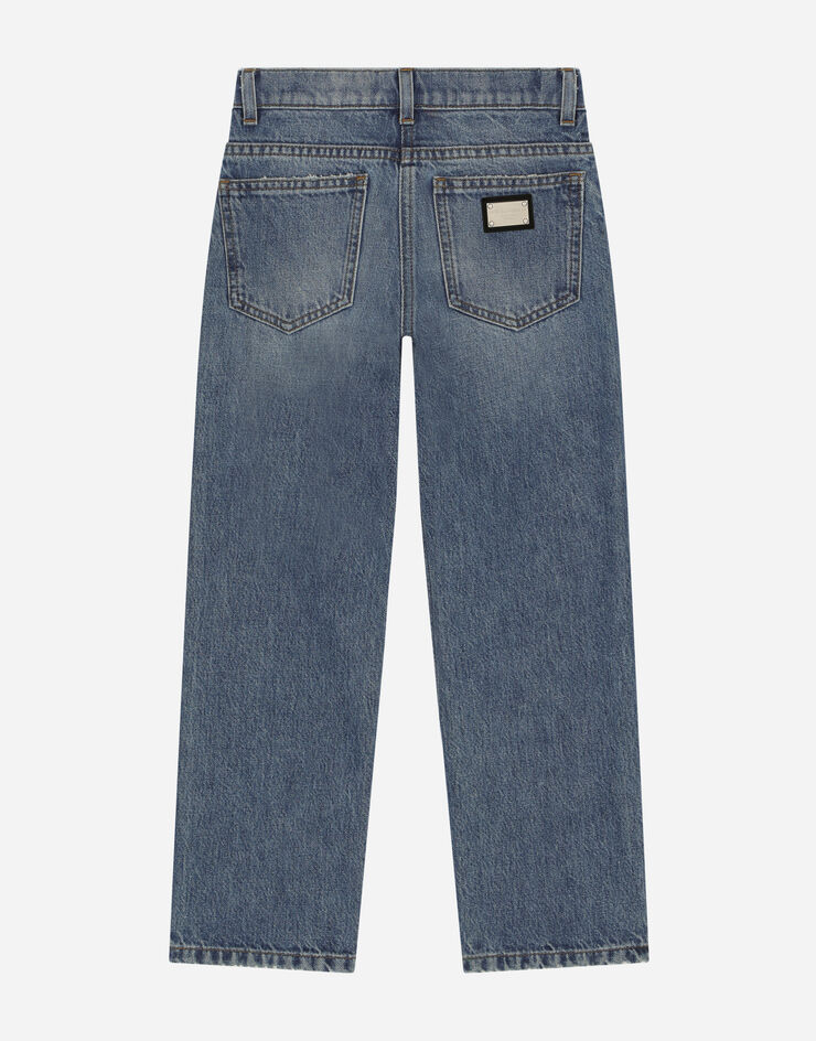 DolceGabbanaSpa 5-pocket treated denim jeans with logo appliqué and the logo tag Multicolor L42F44LDB69