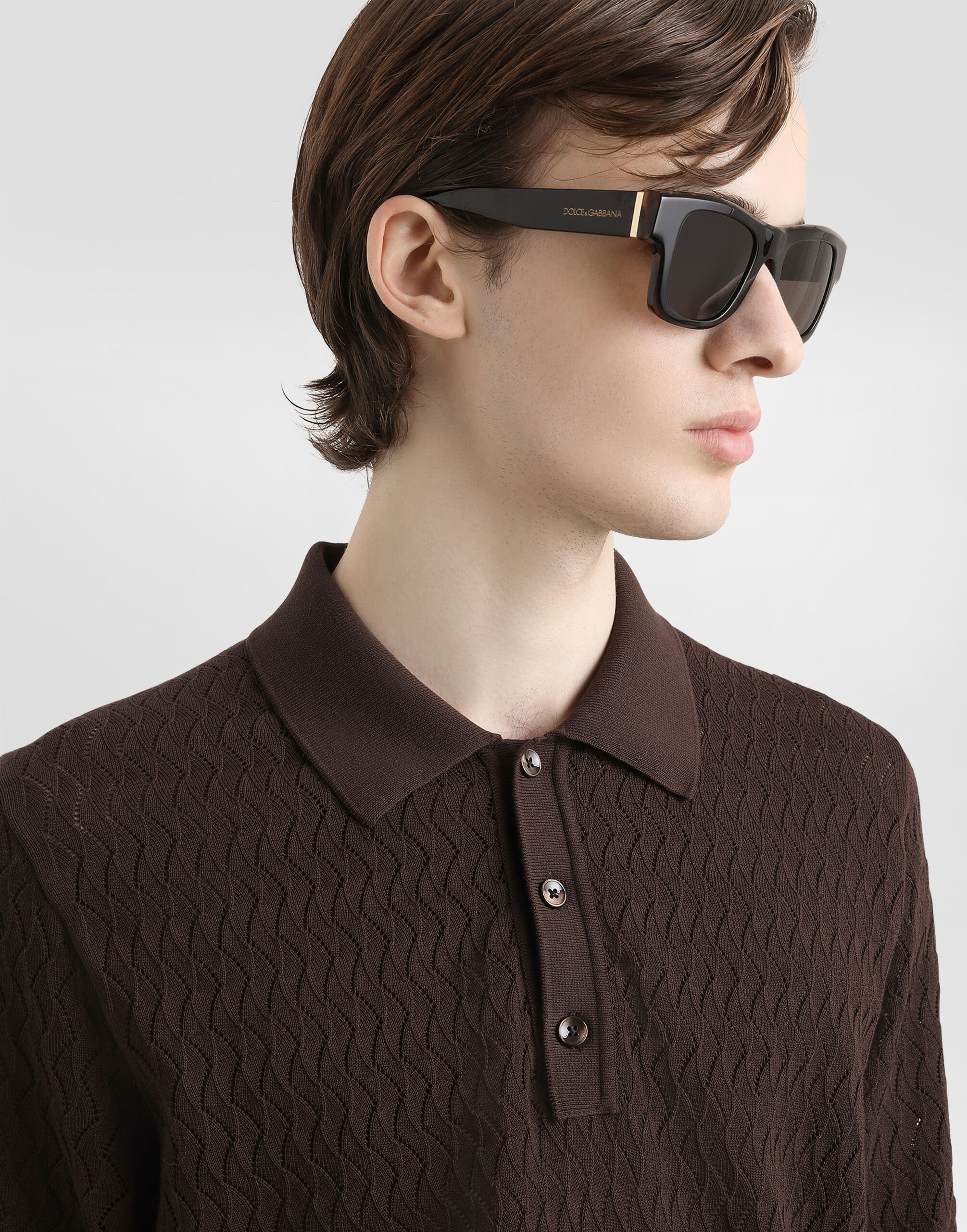 Tシャツ・カットソー Dolce & Gabbana Chocolate cotton polo shirt Micro-pattern cotton polo shirt in Brown for Men