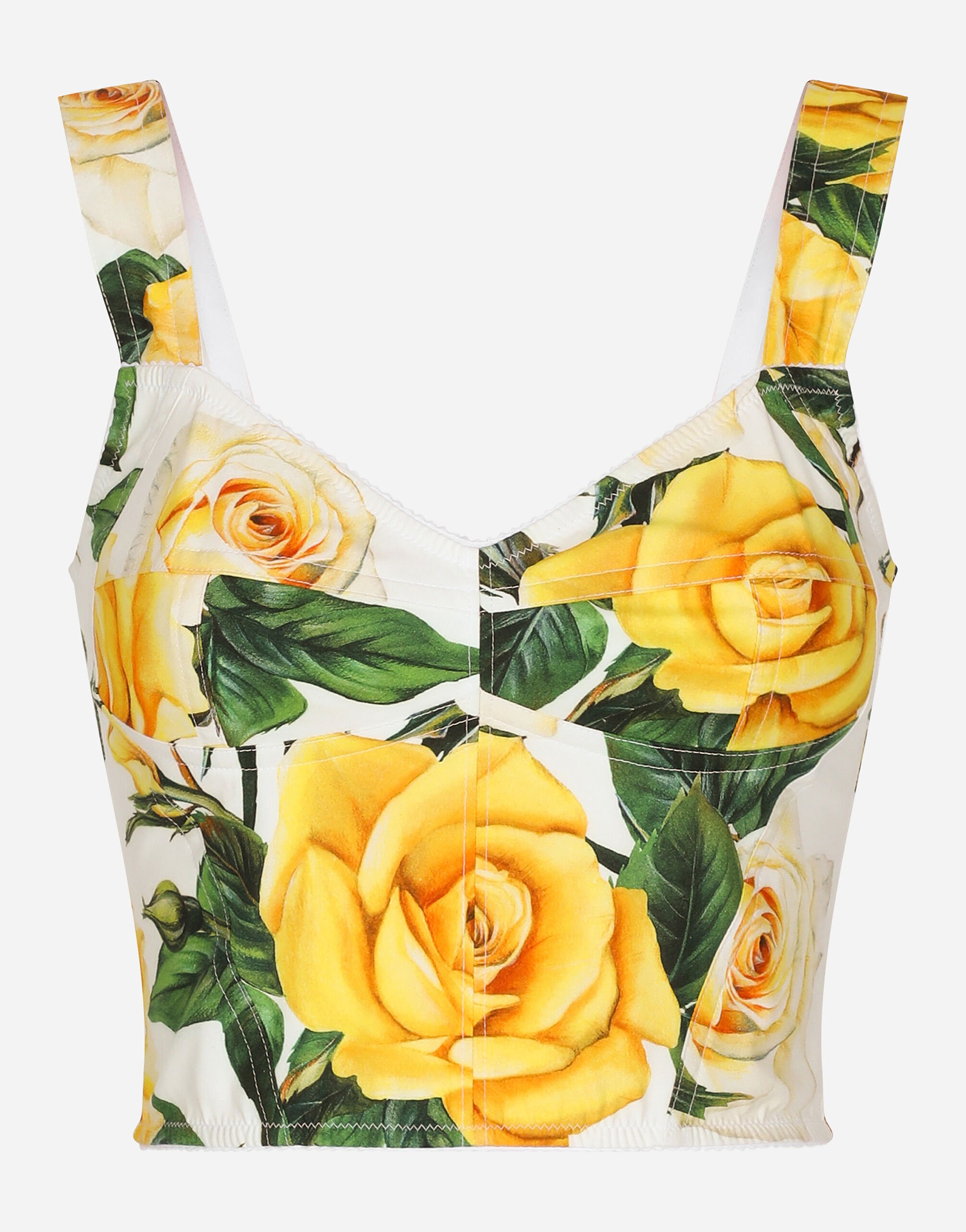Dolce & Gabbana Cotton corset top with yellow rose print Print F5Q08THS5Q0
