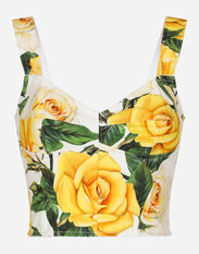 Dolce & Gabbana Cotton corset top with yellow rose print Print F5Q20THS5NK