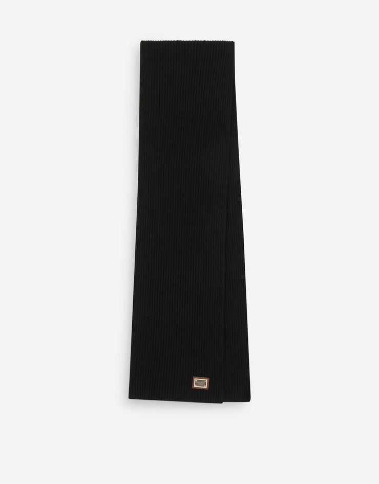 Dolce & Gabbana Knit cashmere scarf with branded plate Black GXK64TJAWK0