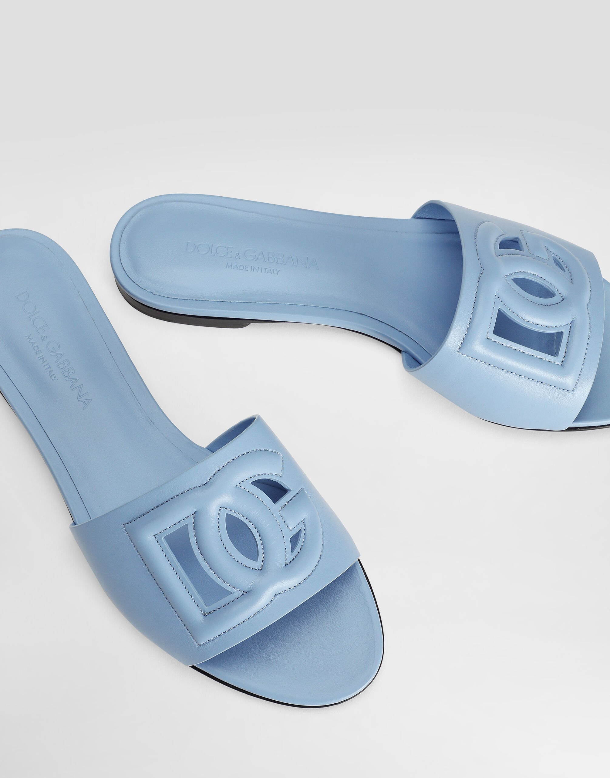 Calfskin sliders in Light Blue for Women | Dolce&Gabbana® US