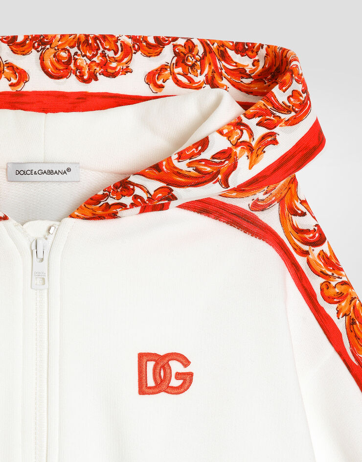 Dolce & Gabbana Sweat avec capuche à imprimé majolique White L5JWDCG7P4K