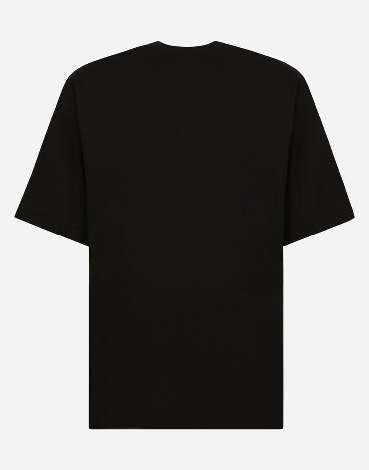 Dolce & Gabbana Cotton round-neck T-shirt with Dolce&Gabbana print Black G8PC7THU7MA