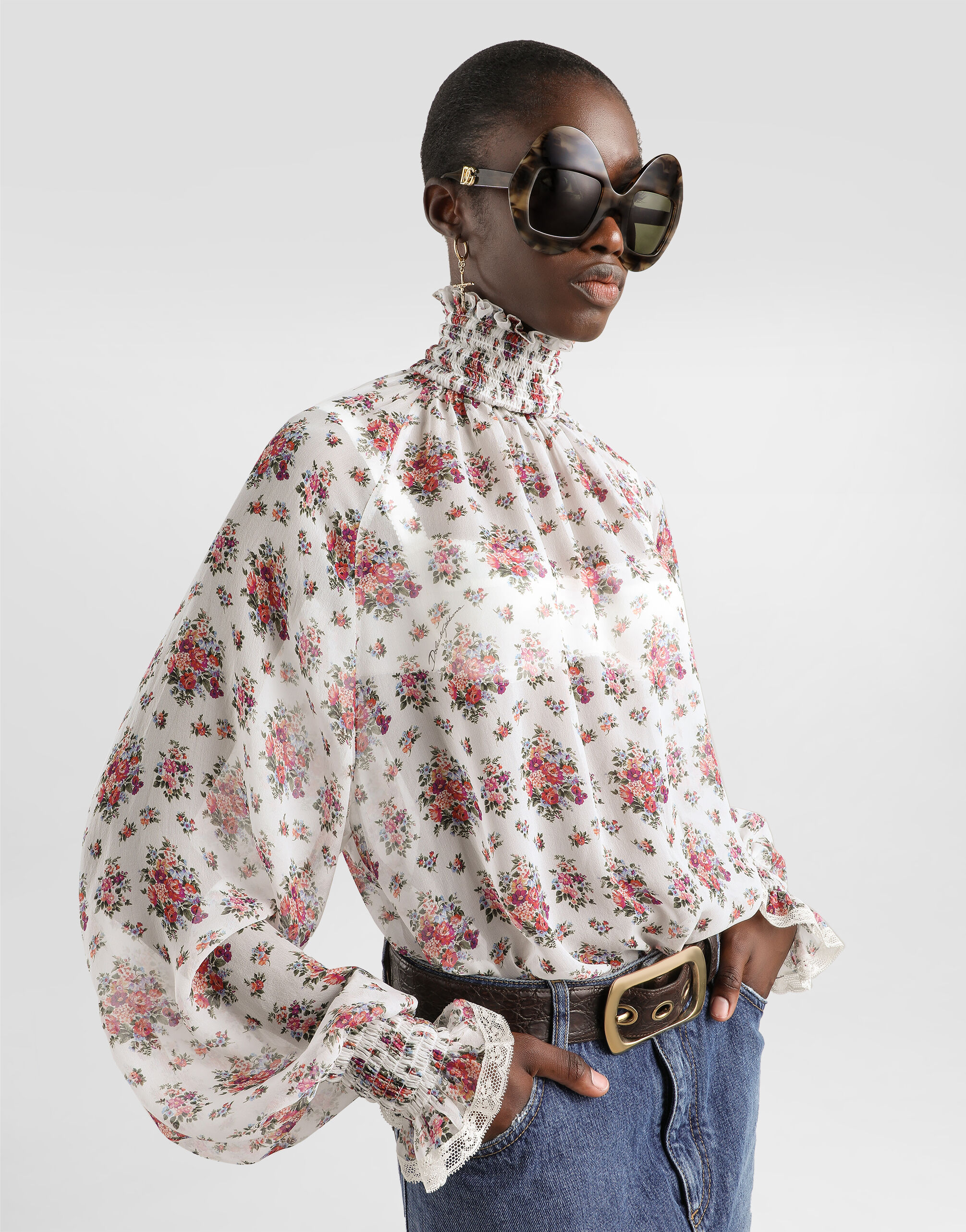 Small flower bouquets-print chiffon top - thumbnail 4