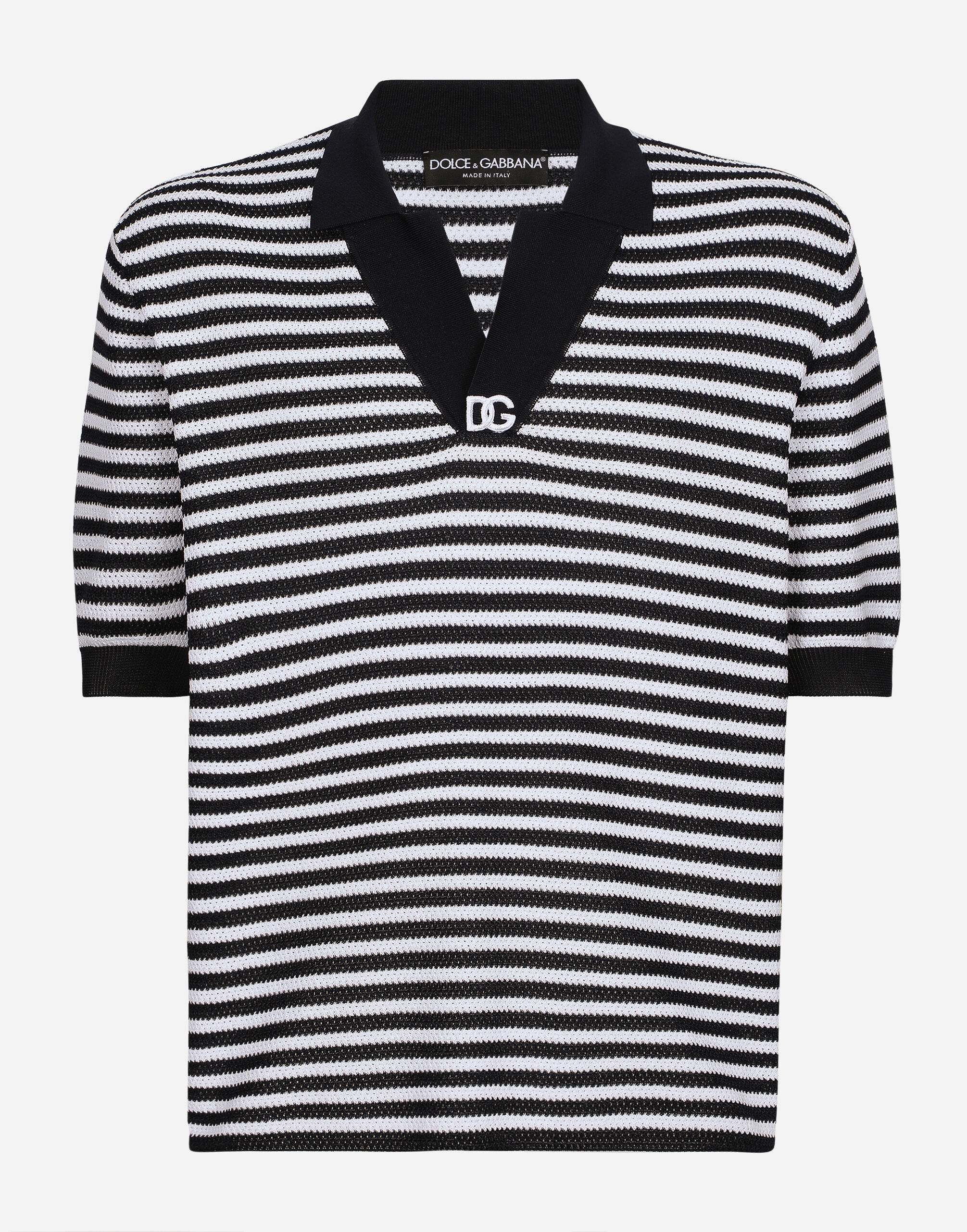 Dolce & Gabbana Striped cotton V-neck polo-shirt with DG logo Multicolor GXZ08ZJBSG3