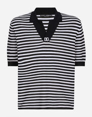 Dolce & Gabbana Striped cotton V-neck polo-shirt with DG logo Multicolor GXZ08ZJBSG3