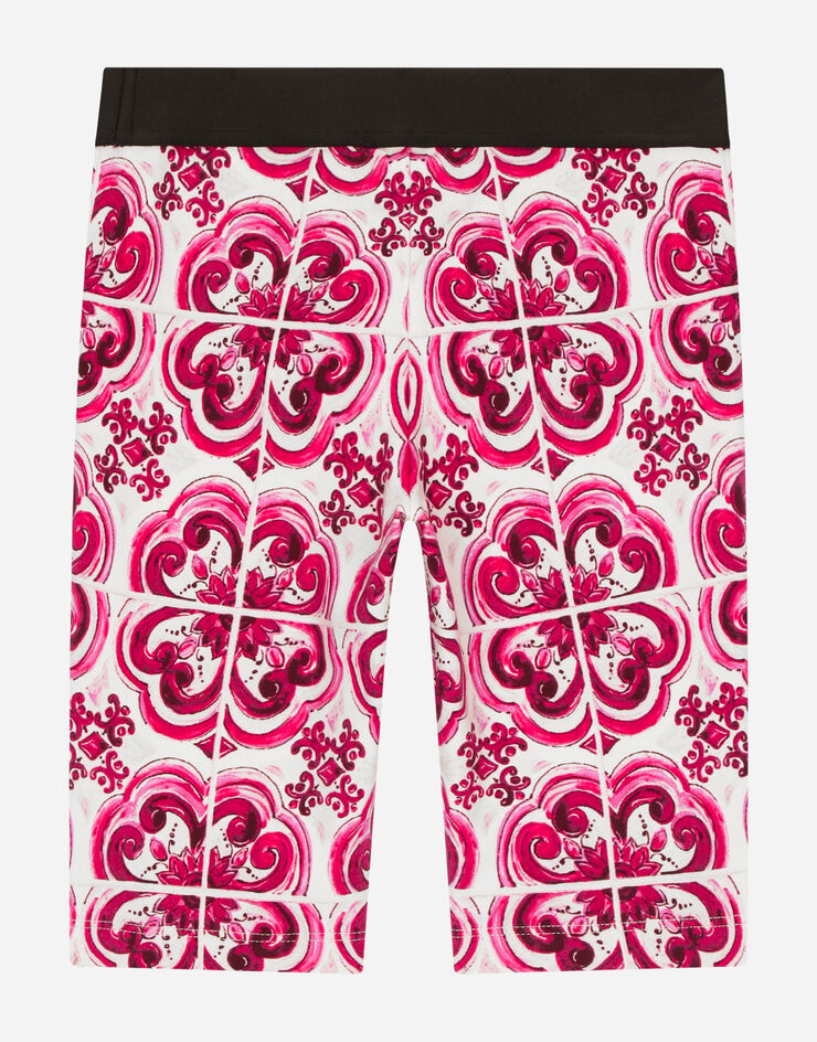 Dolce&Gabbana Radlerhose aus Interlock Majolika-Print Mehrfarbig L5JQ68G7EX2