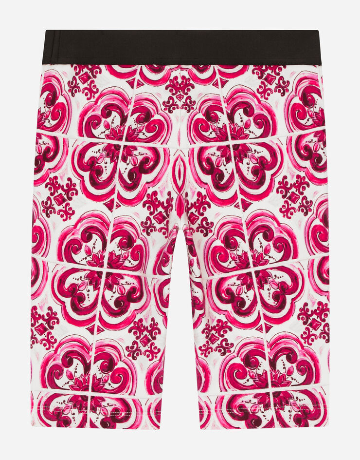 Dolce&Gabbana Pantalón corto tipo ciclista de interlock con estampado Maiolica Multicolor L5JQ68G7EX2