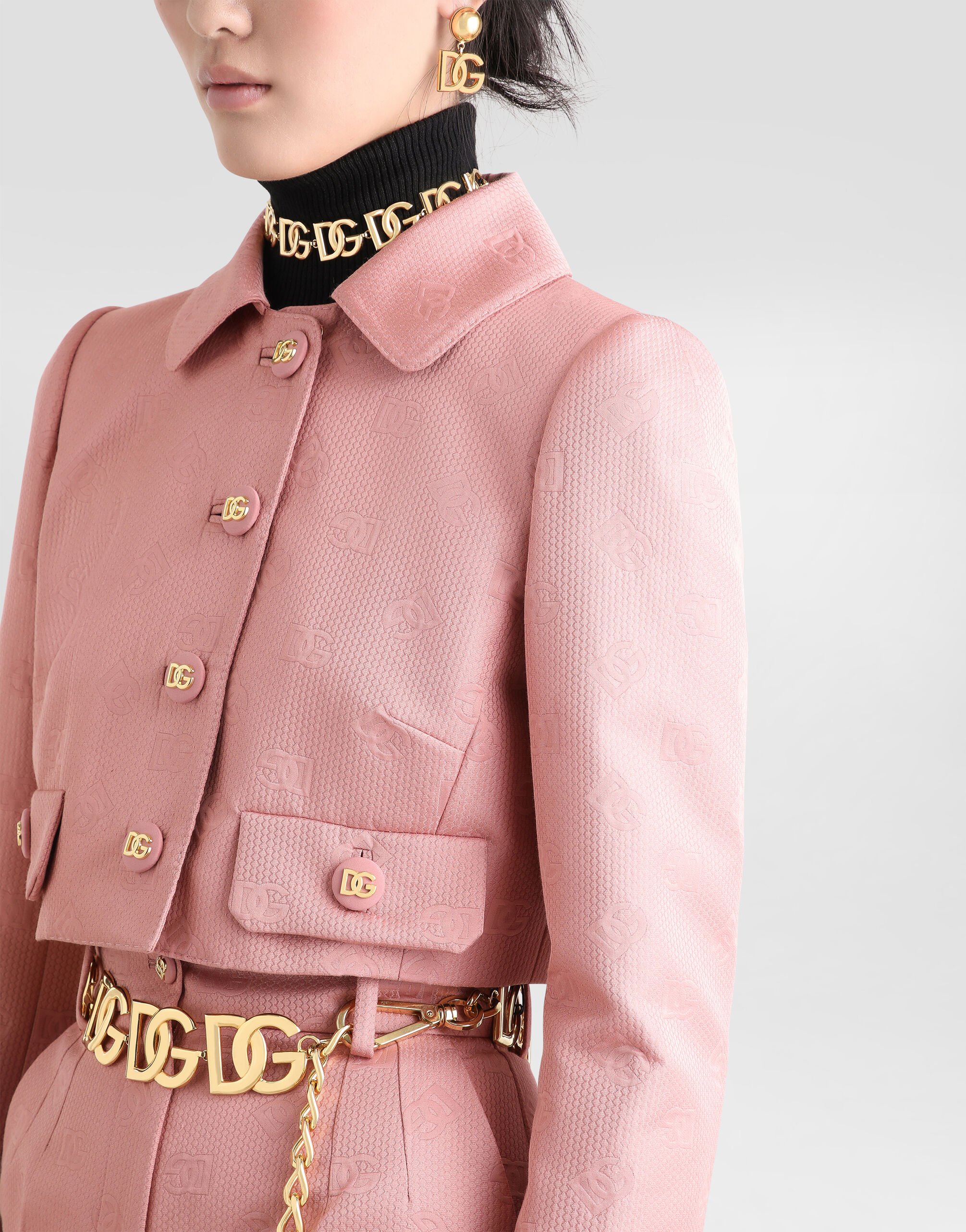 Short quilted jacquard jacket with all-over DG logo in Pink