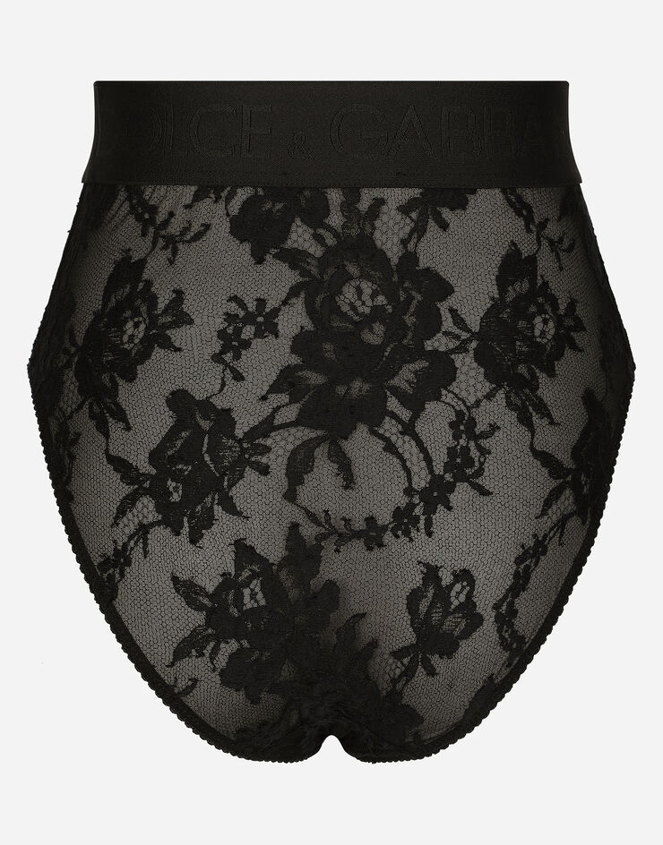 Dolce & Gabbana High-waisted lace briefs with branded elastic Black O2C97THLM37