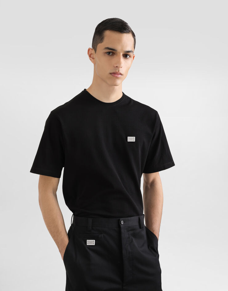 Dolce & Gabbana ロゴプレート コットン Tシャツ ブラック G8SE3TFU7EN