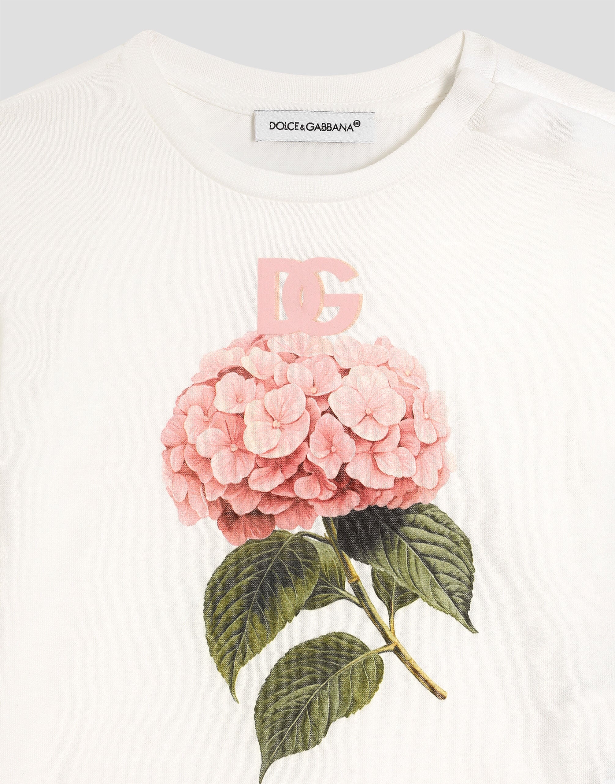 Whiteのガールズ Jersey t-shirt with hydrangeas print | Dolce&Gabbana®