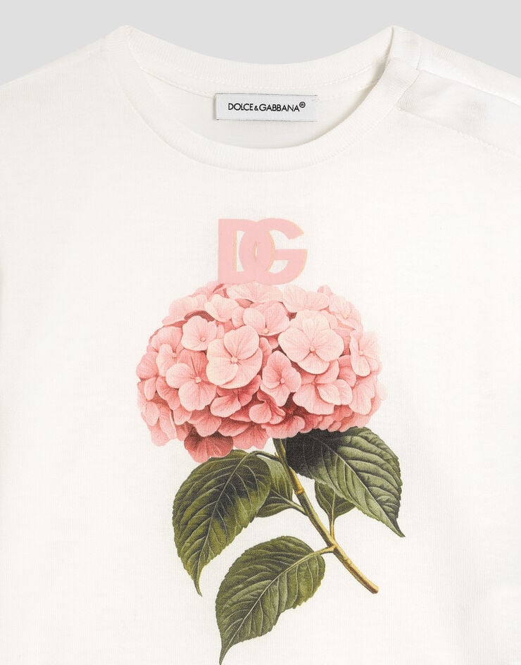 Dolce & Gabbana Jersey t-shirt with hydrangeas print White L2JTITG7P1G