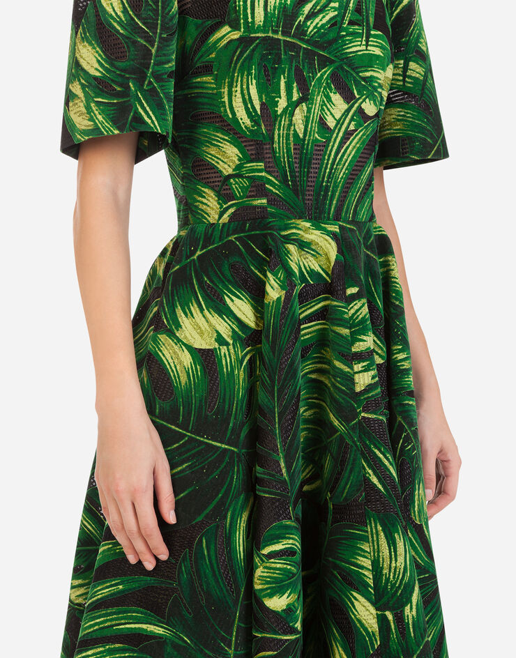 Dolce & Gabbana LONGUETTE SKIRT IN RAFFIA JACQUARD WITH FLOCKED LEAF PRINT STAMPA FLOREALE F6J0UTHHM7U