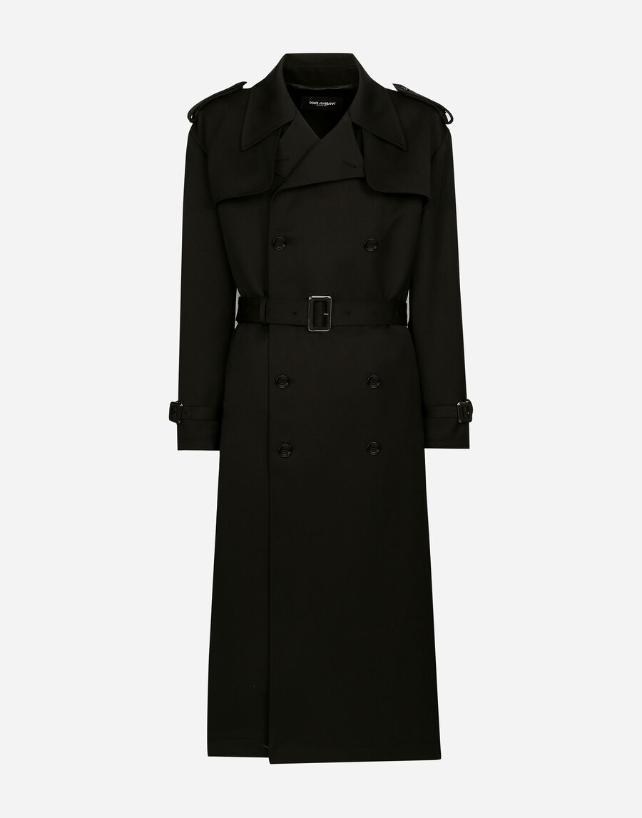 Double-breasted wool trench coat
