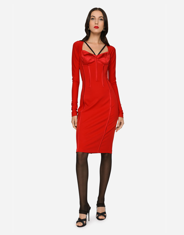 Dolce & Gabbana Viscose calf-length dress with corset details Red F6AWRTFURL6