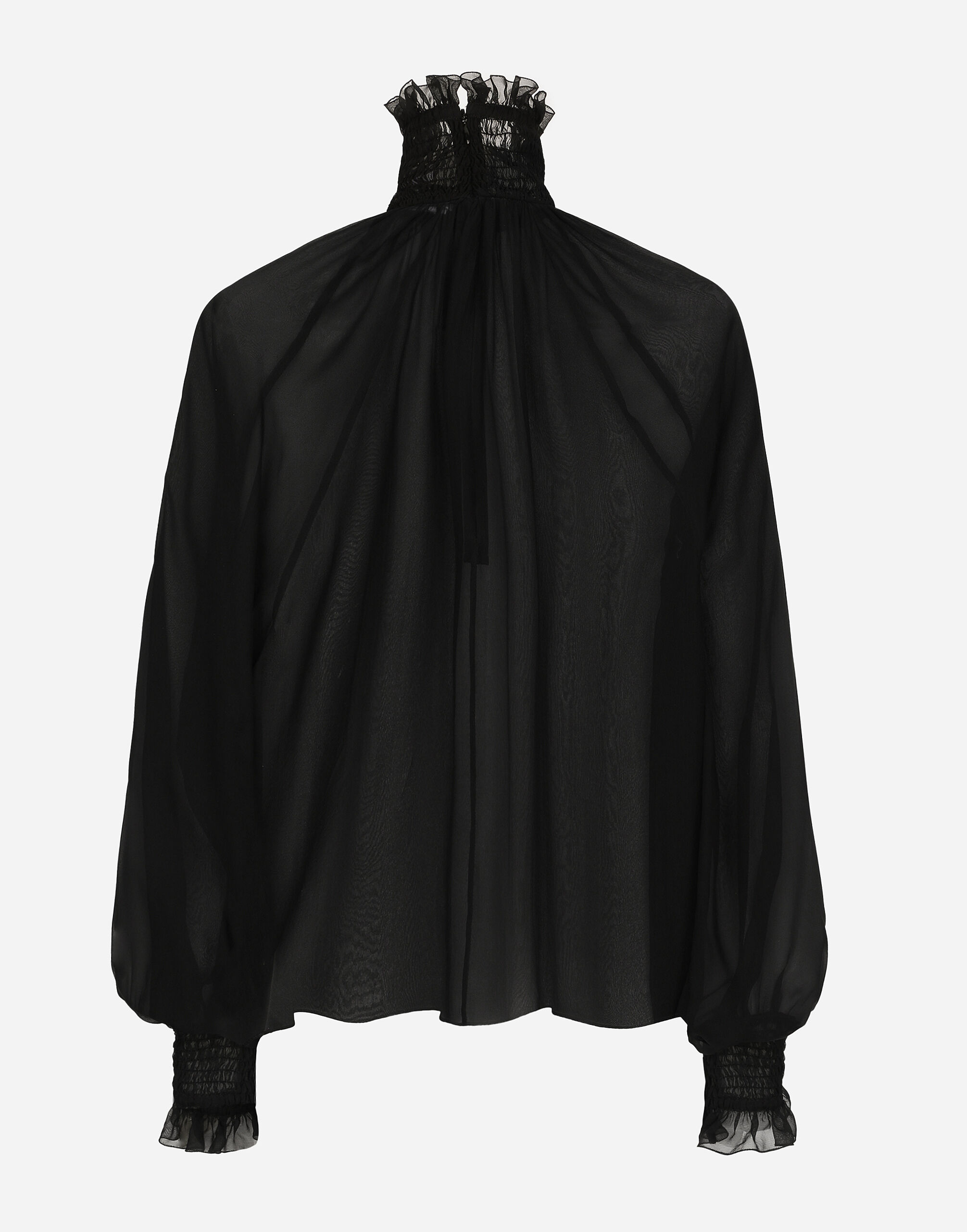 Chiffon blouse with smock-stitch detailing in Black for