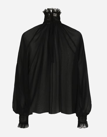 Dolce & Gabbana Blouse en mousseline avec smocks Noir F79EMTFU1AT