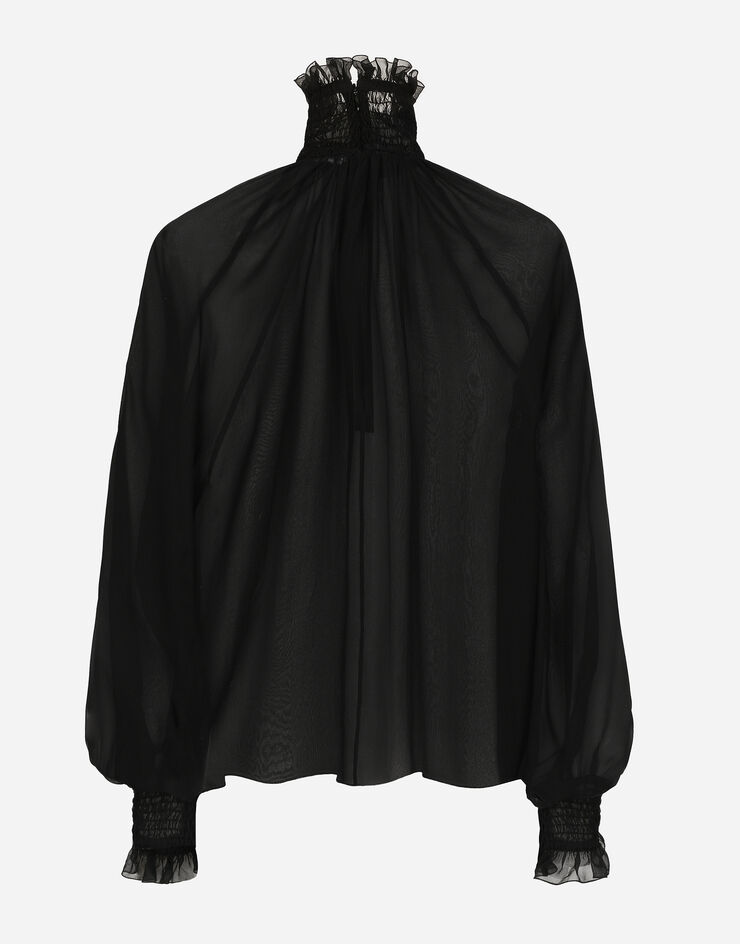 Dolce & Gabbana Chiffon blouse with smock-stitch detailing Black F79EMTFU1AT