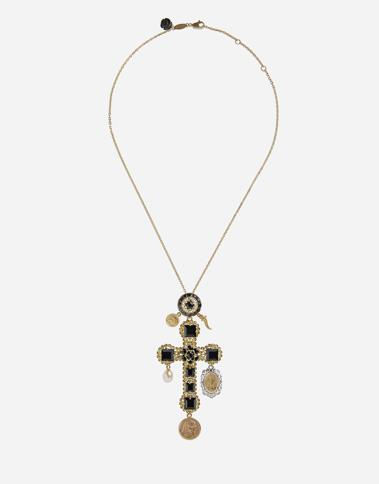 Dolce & Gabbana Necklace with sapphire cross charm Gold/Black WADC1GW0001